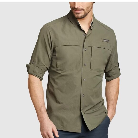 EDDIE BAUER LONG SLEEVE ARMY GREEN MILITARY  BRAVERY BUTTON UP SHIRT SZ XXLARGE - Picture 2 of 16